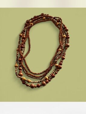 Anthropologie Layered Brown Wooden Bead Necklace